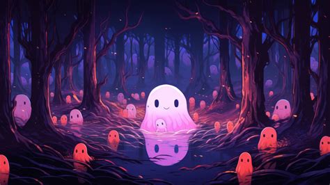 Cute Ghost Forest Halloween 4K #3441m Wallpaper PC Desktop