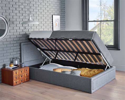 Side Lifting Small Double Grey Ottoman Bed With Lift Up Storage & Sprung Mattress - Home Treats UK