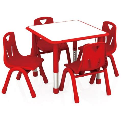 2xhome - Red Kids Table and Chairs Set Height Adjustable Rectangle Activity Table Preschool ...