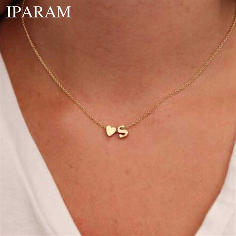 IPARAM Fashion Personalized love heart Letter Alphabet Pendant Necklace Initial Necklaces Charms ...