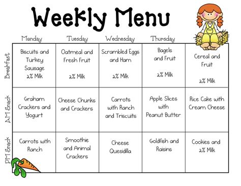 Free Printable Daycare Menus