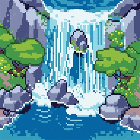 Premium Vector | Pixel art. waterfall ilustration