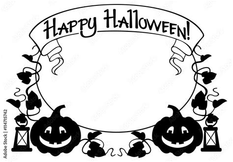 Black and white frame with Halloween pumpkin and text "Happy Halloween!" Vector clip art. Stock ...