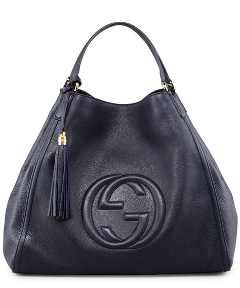 Gucci Navy Blue Soho Leather Shoulder Bag Large | La Doyenne