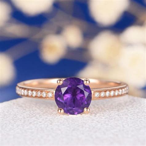 6.5mm Round Amethyst Solitaire Rose Gold Engagement Ring