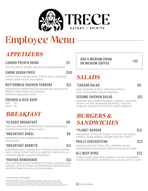 Employee Menu – Trece Las Vegas