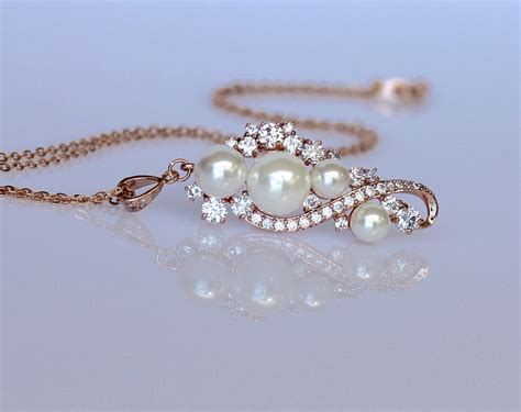 Rose Gold Pearl Necklace Rose Gold Bridal Necklace Silver