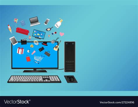 Desktop computer online shopping Royalty Free Vector Image