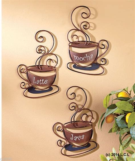 Set 3 Coffee Cup Decorative Metal Wall Art Kitchen Decor in Hand Hanging Mug | eBay | Coffee ...