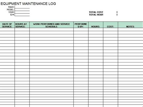 Free Equipment Maintenance Log Templates (Excel, Word) - Best Collections