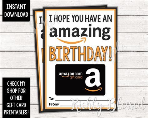 INSTANT DOWNLOAD Amazon Gift Card Birthday Card Holder Gift - Etsy