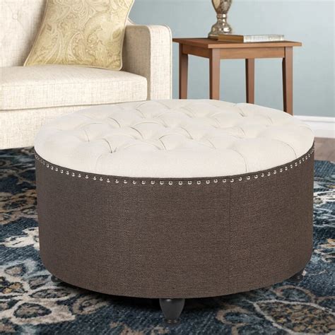 28'' Round Ottoman Footstool Beige/ Coffee Brown | Etsy