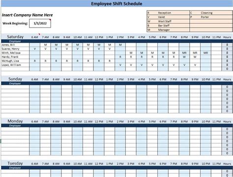 Detailed Employee Schedule Template, Excel / Google Sheets Version 2 - Etsy