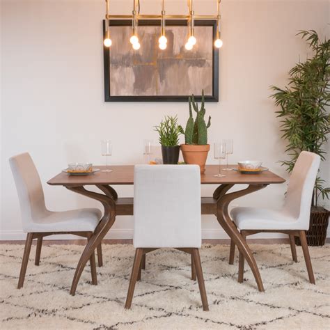 Noble House Keaton Mid-Century Modern 5 Piece Dining Set, Light Beige and Walnut - Walmart.com