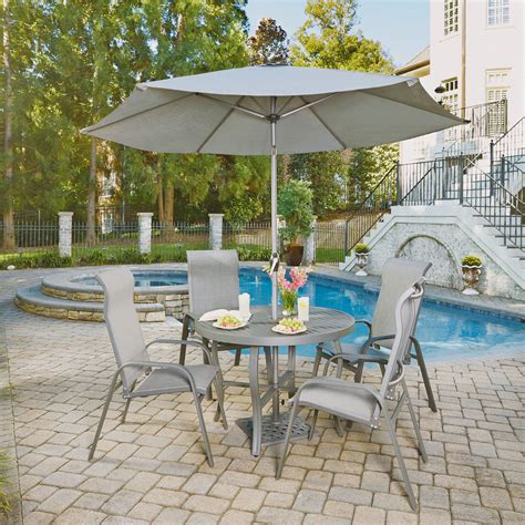 Outdoor Patio Dining Sets With Umbrella Hole - Oakland Living Elite Cast Aluminum 5 Piece Patio ...