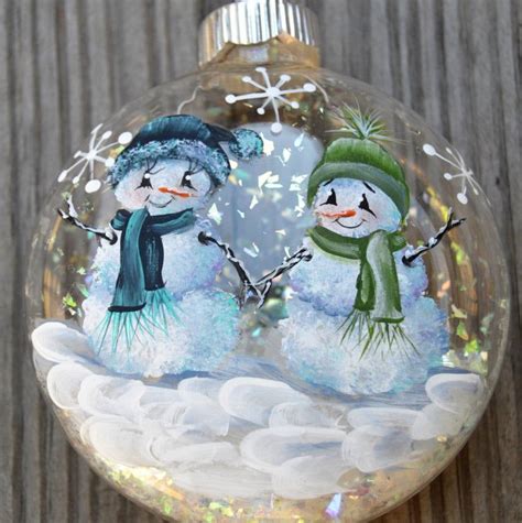 Glass Hand Painted Snowmen Couple Ornament | Etsy in 2020 | Christmas ornament crafts, Painted ...