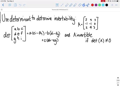 SOLVED: LetA 3 =5 Use determinants to decide whether the matrix is invertible. Enter the value ...