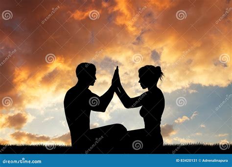 Couple Doing Yoga at Sunset Stock Illustration - Illustration of sport, girl: 83420131