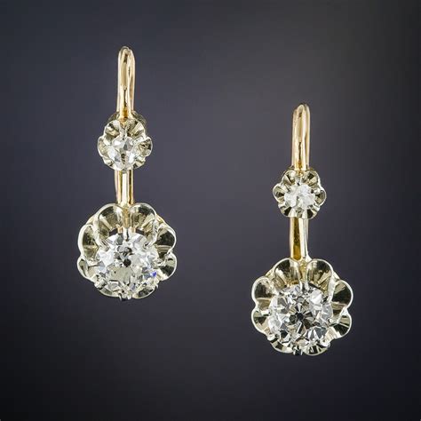 French Antique Diamond Drop Earrings