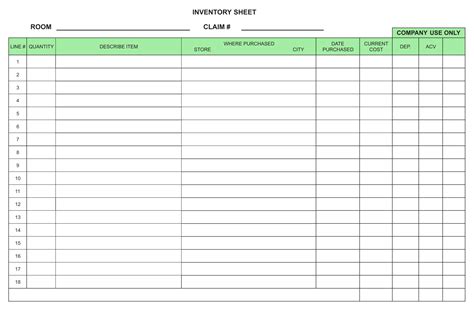 Free Printable Inventory Log Sheet PDF