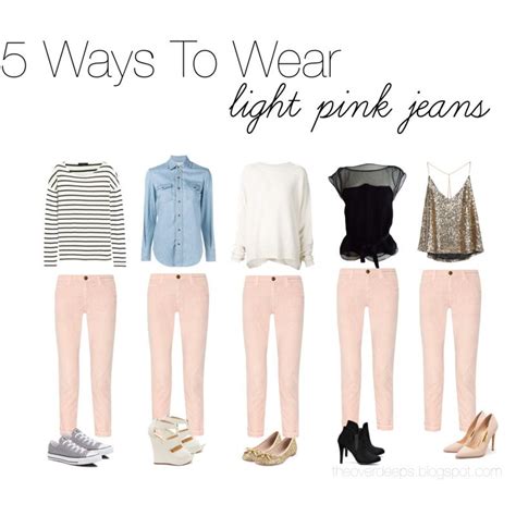 5 ways to wear light pink jeans | Light pink jeans, Pink jeans outfit, Fashion