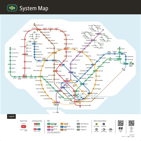 Singapore MRT Route Map (Rail Network System Map) North-South Line, East-West Line, North East ...