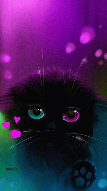 *¸♥.• Girl Animation *´♥¨ Cute Kittens, Cats And Kittens, Image Chat, Black Cat Art, Anime ...