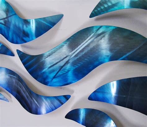 Large Metal Wall Sculpture Blue Wave Tropical Design by DV8Studio