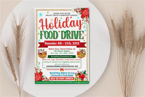 DIY Holiday Food Drive Flyer | School and Community Food Drive Christmas Event Flyer Template ...