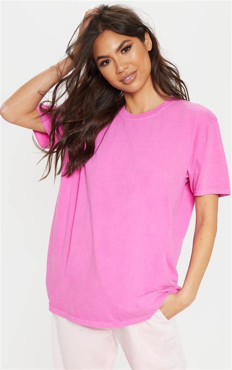 Neon Pink Washed Oversized T Shirt | Tops | PrettyLittleThing IRE