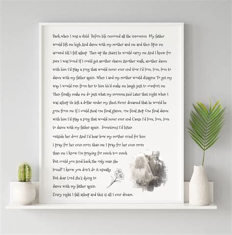 Dance With My Father Song Lyrics A4 Print or Printable Download Memorial Gift Keepsake Birthday ...