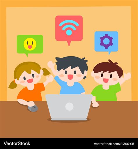 Children learn computer or laptop Royalty Free Vector Image