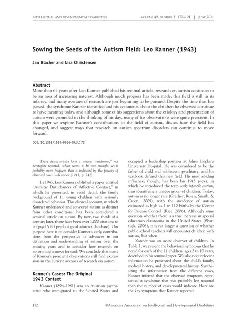 (PDF) Sowing the Seeds of the Autism Field: Leo Kanner (1943)