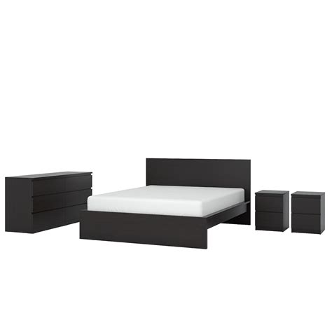 MALM Bedroom furniture, set of 4, black-brown, Queen - IKEA