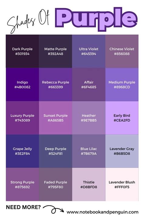 95+ Perfect Shades Of Purple (With Hex Codes) | Purple color code, Purple color chart, Purple ...