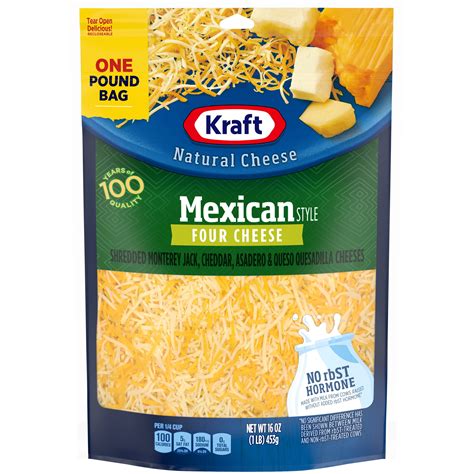 Kraft Mexican Style Four Cheese Blend Shredded Cheese, 16 oz Bag - Walmart.com - Walmart.com