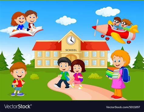 Happy School Children Cartoon Royalty Free Vector Image | Images and Photos finder