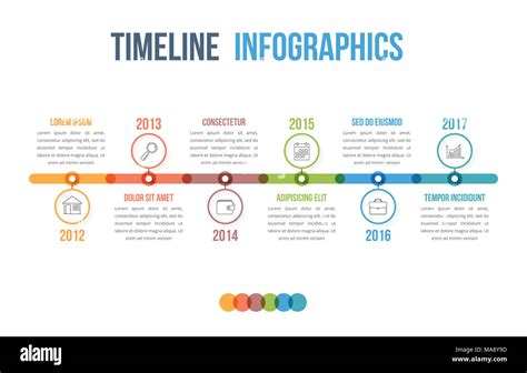 Horizontal timeline infographics template with colorful circles, workflow or process diagram ...