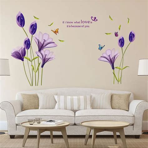 Purple Lily Flowers Removable Vinyl Decal Wall Stickers Art Mural Home Decor-in Wall Stickers ...