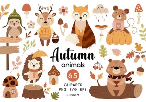 Autumn Animals Clipart Cozy Fall Animals Svg Woodland - Etsy