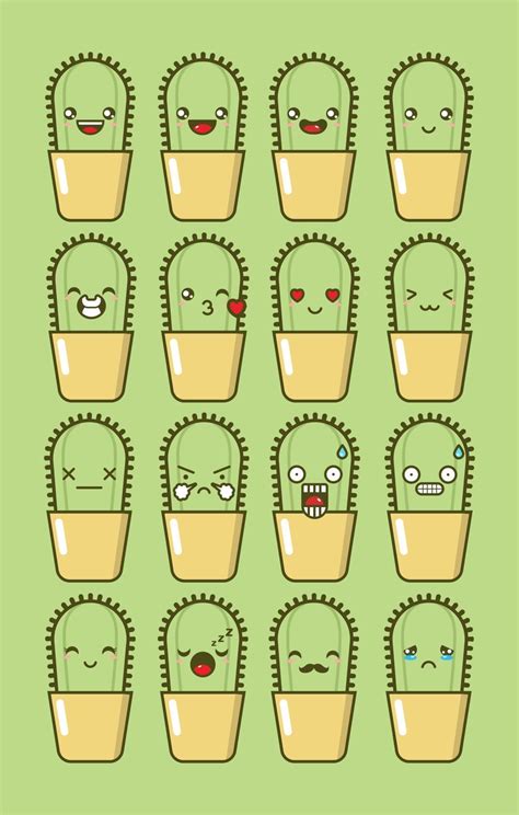 Cute Cactus Cartoon Character Set 2005569 Vector Art at Vecteezy