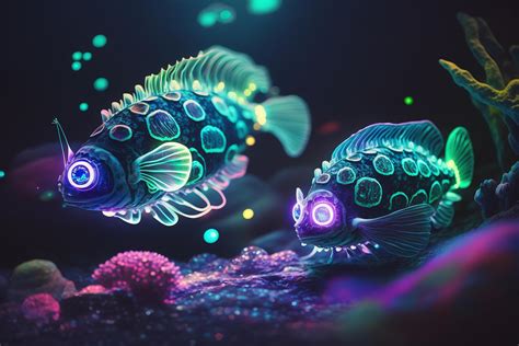 Twin Glowing Deep-Sea Fish A Radiant Display of Bioluminescence 24070967 Stock Photo at Vecteezy