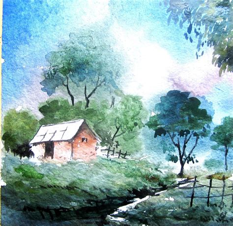 Landscape Drawing With Watercolor at PaintingValley.com | Explore collection of Landscape ...