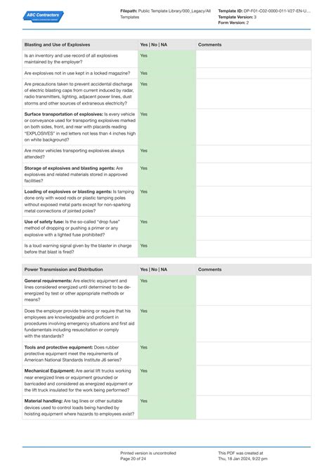 Free digital OSHA Construction Site Safety checklist template