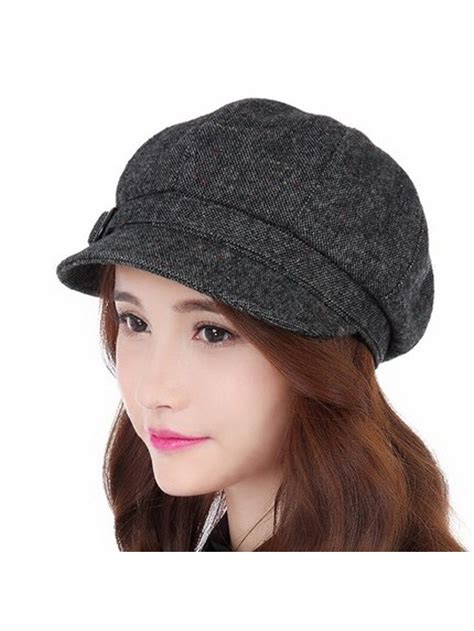 Womens newsboy Cabbie Hat Vintage Wool Beret Cap - Black-Grey - C3185YOG0IZ