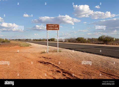 Signpost telling people they are passing into the tropic of Capricorn in Western Australia. The ...