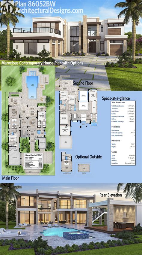 Plan 86052BS: Marvelous Contemporary House Plan with Options | Contemporary house plans, Luxury ...