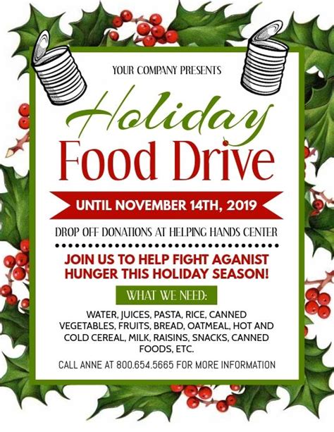 Holiday Food Drive Flyer | Food drive flyer, Food drive, Food donation