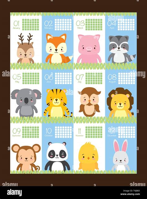 cute animals calendar Stock Vector Image & Art - Alamy