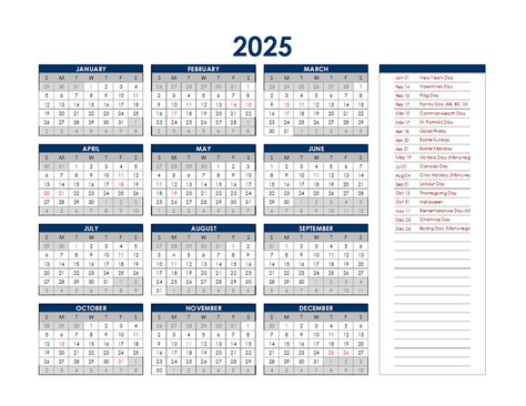 Canadian Calendar 2025 With Holidays (Printable) - Calendrier 2025 2026 Gratuit